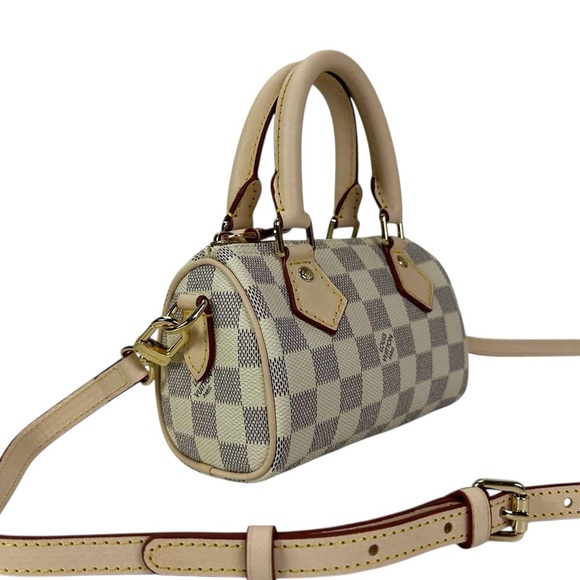 🆕 Louis Vuitton Style Mini Speedy Bandoulière 20 Monogram Strap Beige 🆕 - Picture 2 of 7